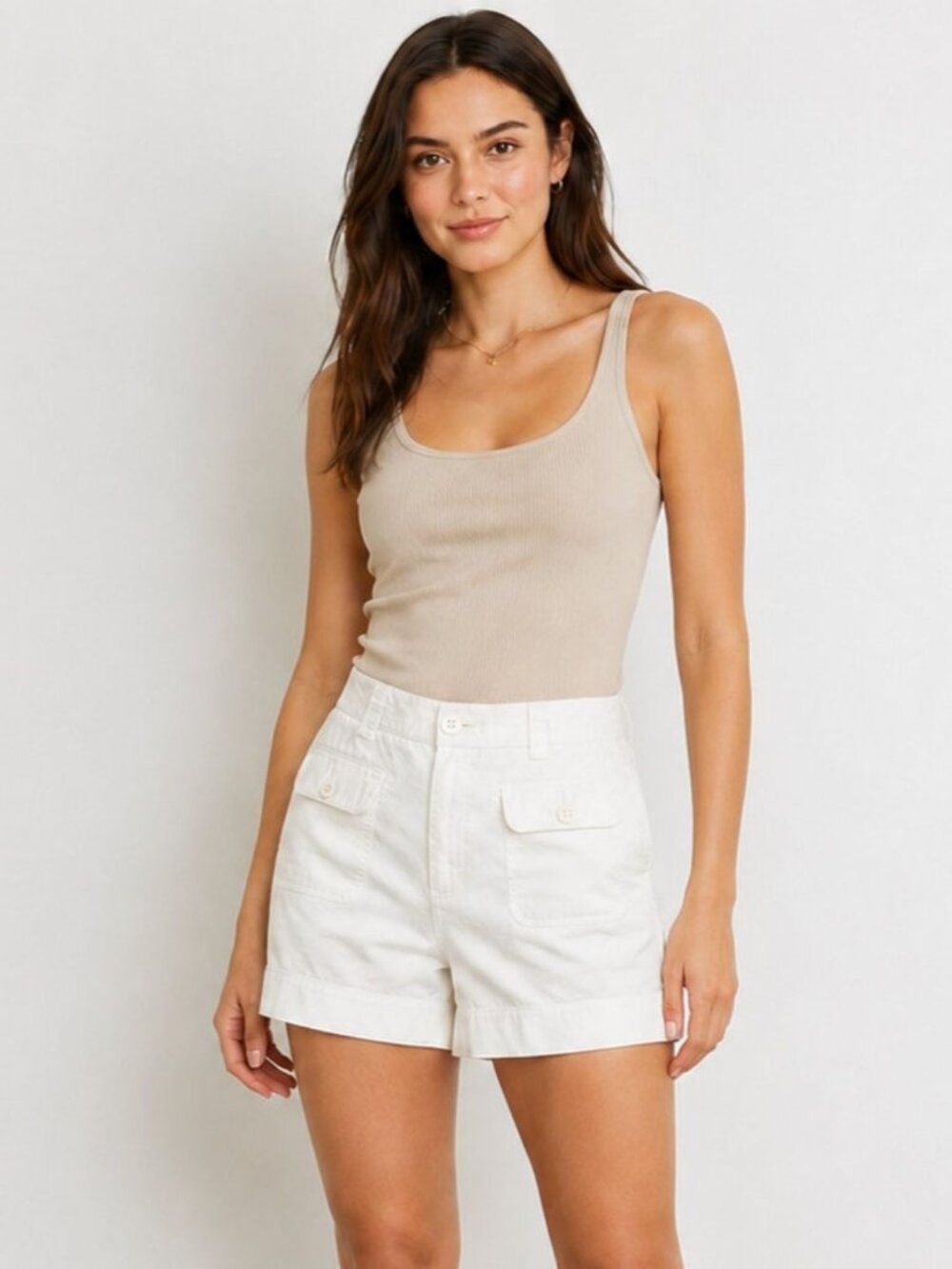 Polo Jeans Co Ralph Lauren Shorts Womens 8 White Cotton Twill Y2K Roll Tab Hem